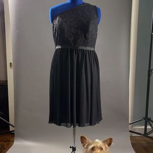 DAVID'S BRIDAL Black One Shoulder Bridesmaid Dress